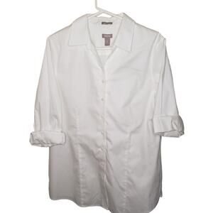 Women's Chico Size 2 Wrinkle Resistant White Linen Button Up Shirt